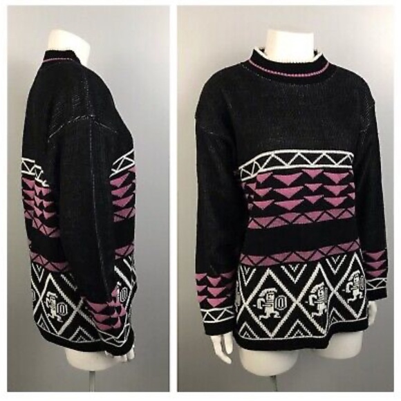 Vintage 80s 70s JC Louis Aztec Southwestern Boho Warm Cozy Sweater Rare Unique - Picture 14 of 15